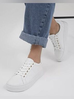 Vagabond Zoe White Leather Lace-Up Platform Sneakers, Women Size 11